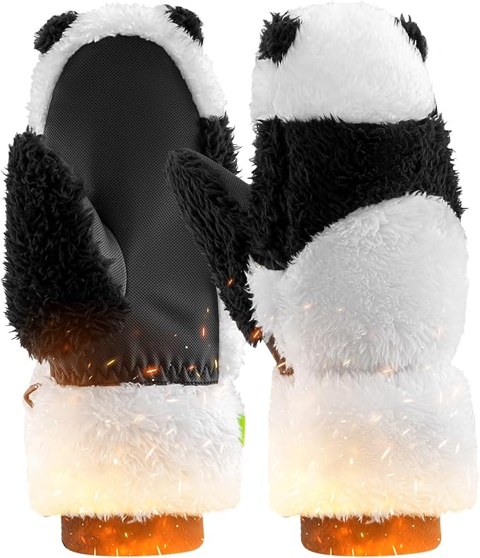 Luvas de esqui Qunature Luvas de design Panda para crianças de 4 a 12 anos Luvas de lã térmicas quentes à prova de vento, ideais para atividades de inverno, como esqui, snowboard, patinação no gelo