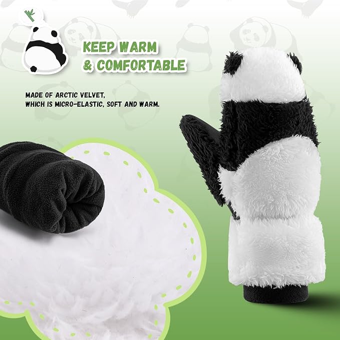 Luvas de esqui Qunature Luvas de design Panda para crianças de 4 a 12 anos Luvas de lã térmicas quentes à prova de vento, ideais para atividades de inverno, como esqui, snowboard, patinação no gelo