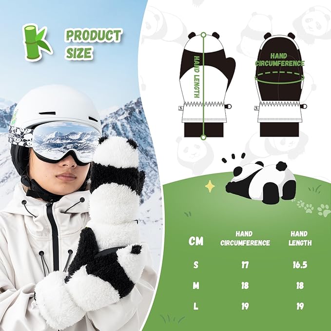 Luvas de esqui Qunature Luvas de design Panda para crianças de 4 a 12 anos Luvas de lã térmicas quentes à prova de vento, ideais para atividades de inverno, como esqui, snowboard, patinação no gelo