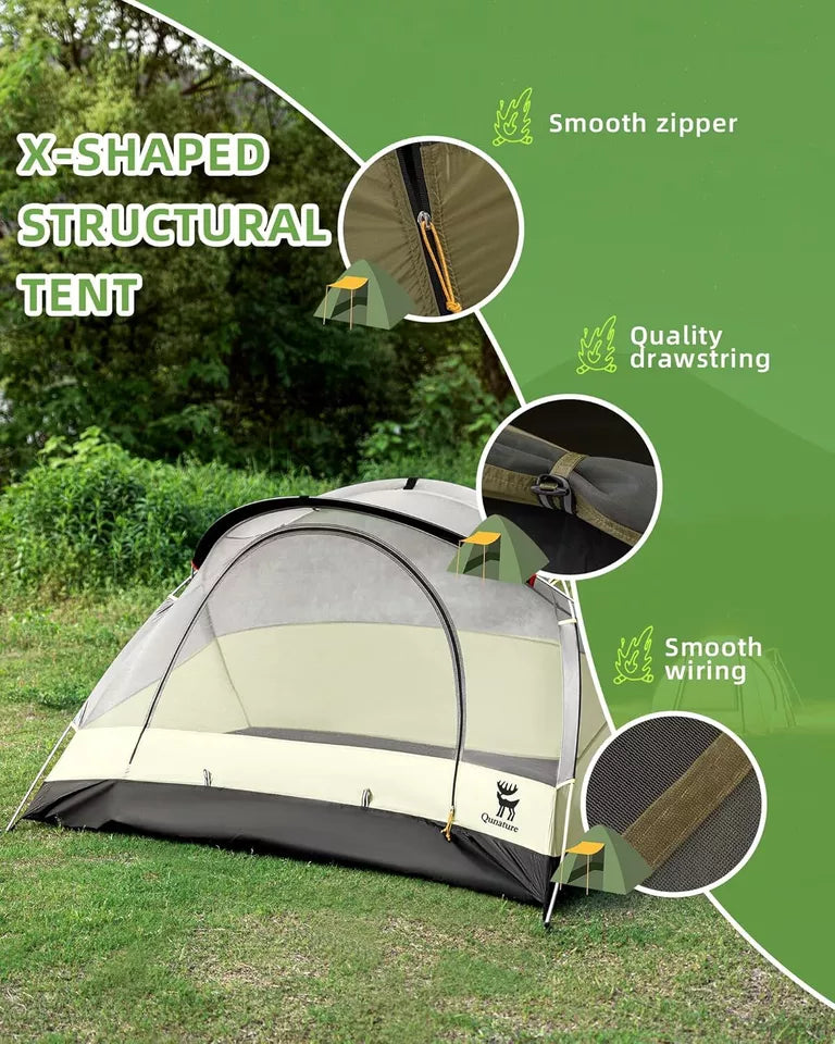Tenda de acampamento Qunature para 2 pessoas, mochila, barraca à prova d'água com estrutura X