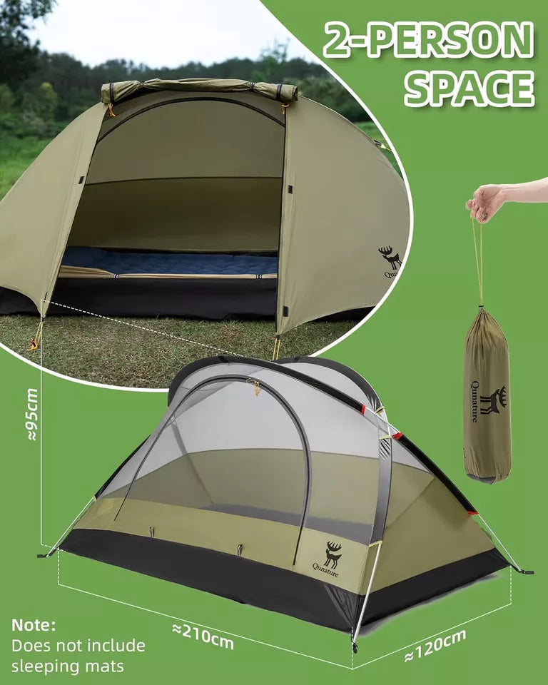 Tenda de acampamento Qunature para 2 pessoas, mochila, barraca à prova d'água com estrutura X