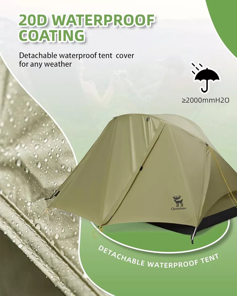 Tenda de acampamento Qunature para 2 pessoas, mochila, barraca à prova d'água com estrutura X