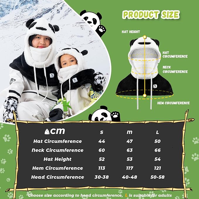 Máscara de esqui balaclava de inverno Qunature para crianças e pais design panda máscaras faciais balaclava para atividades ao ar livre de outono e inverno, como esqui, motociclismo, ciclismo