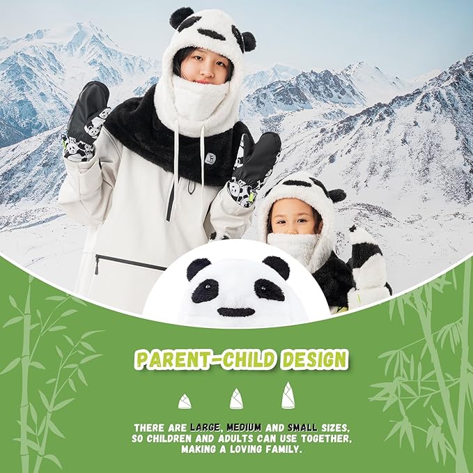 Máscara de esqui balaclava de inverno Qunature para crianças e pais design panda máscaras faciais balaclava para atividades ao ar livre de outono e inverno, como esqui, motociclismo, ciclismo