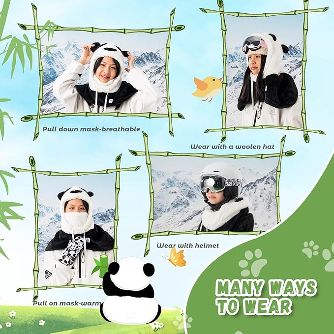 Máscara de esqui balaclava de inverno Qunature para crianças e pais design panda máscaras faciais balaclava para atividades ao ar livre de outono e inverno, como esqui, motociclismo, ciclismo