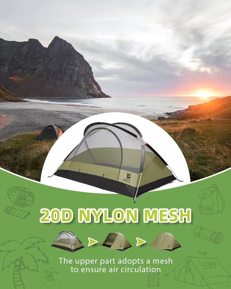 Tenda de acampamento Qunature para 2 pessoas, mochila, barraca à prova d'água com estrutura X