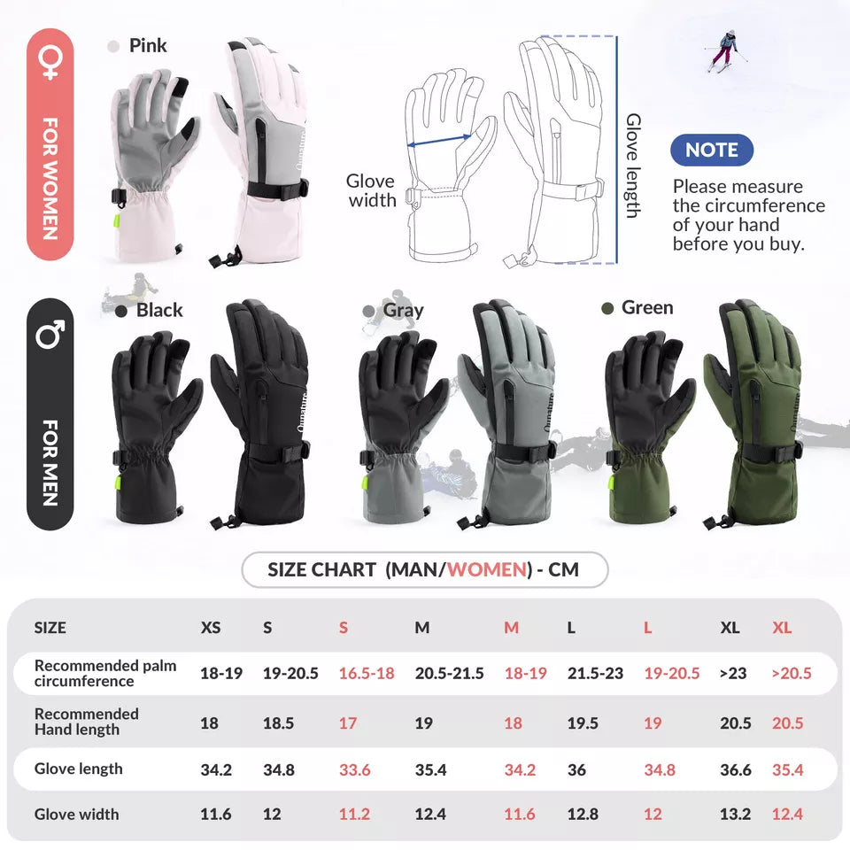 Luvas Qunature Luvas de inverno para esqui/neve à prova de vento para bicicleta/motocicleta XS-XL