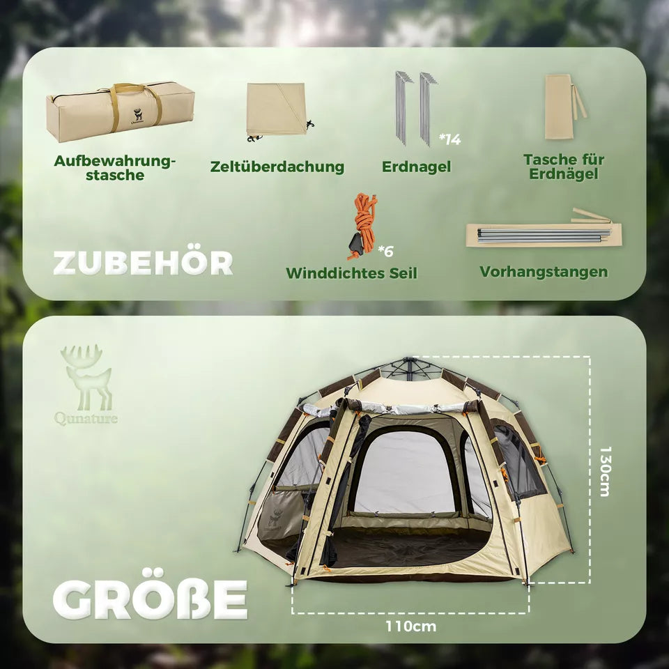 Qunature Barraca de acampamento para 2 a 4 pessoas Tenda pop-up com cúpula Tenda de acampamento à prova d'água