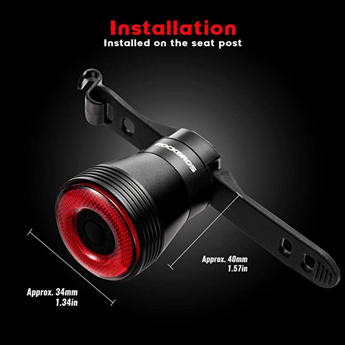 ROCKBROS Lanterna traseira de bicicleta recarregável inteligente 60 lúmens 4 modos IP65 à prova d'água com ativação automática
