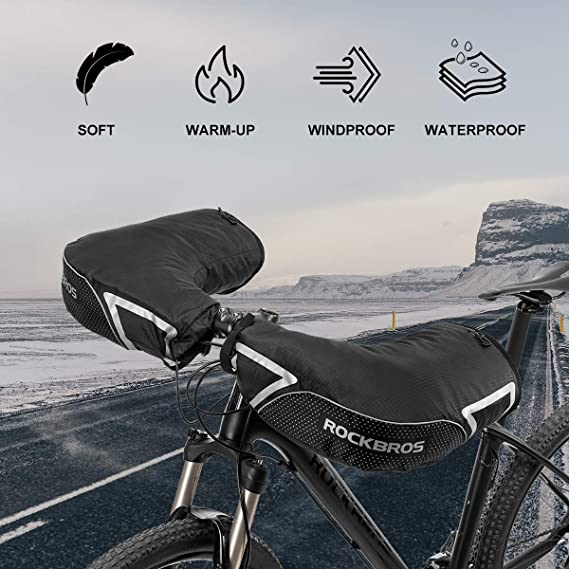 ROCKBROS punhos de guidão luvas de guidão para bicicleta moto scooter forrado à prova de vento repelente de água reflexivo