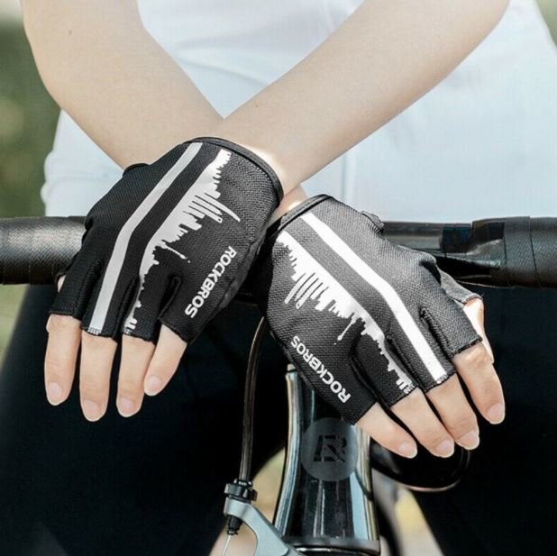 ROCKBROS Luvas de meio dedo esportes ao ar livre luvas de ciclismo reflexivas