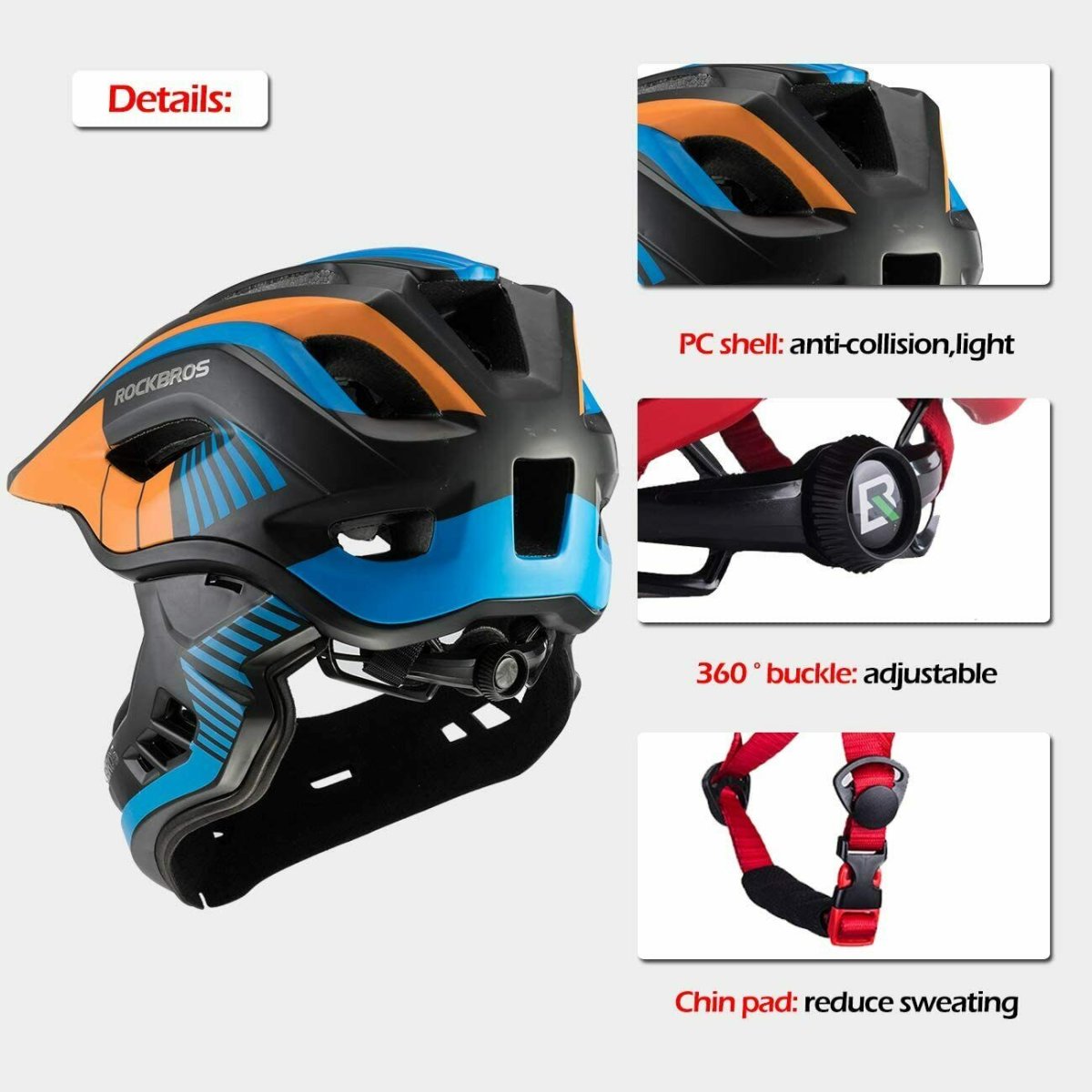ROCKBROS Capacete infantil TT-32S com protetor de queixo removível