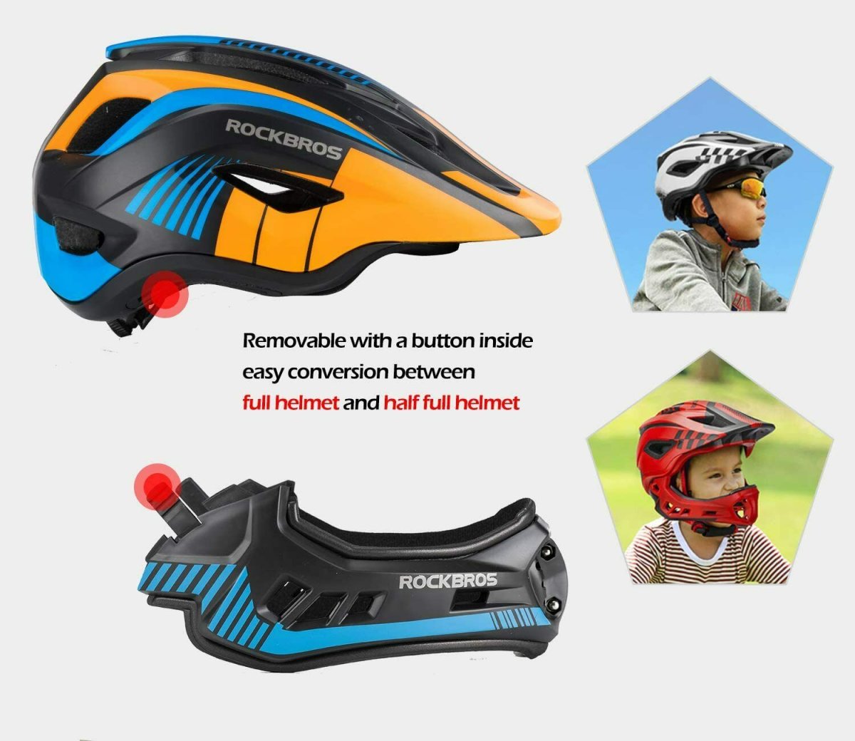 ROCKBROS Capacete infantil TT-32S com protetor de queixo removível