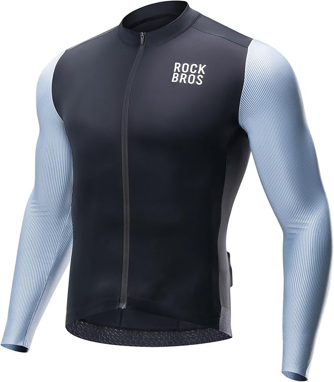 Camisa de ciclismo masculina de manga comprida ROCKBROS Camisa de ciclismo respirável de secagem rápida com zíper e 3 bolsos Camiseta para homens de bicicleta de estrada MTB tamanho europeu