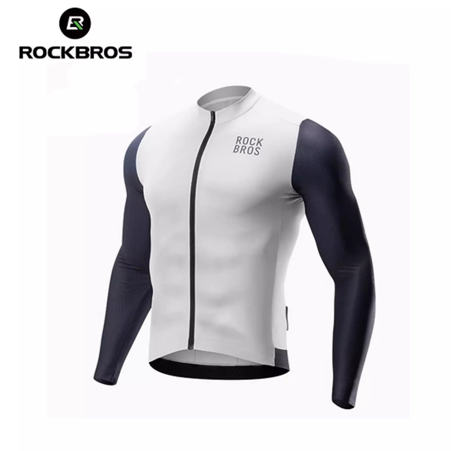 Camisa de ciclismo masculina de manga comprida ROCKBROS Camisa de ciclismo respirável de secagem rápida com zíper e 3 bolsos Camiseta para homens de bicicleta de estrada MTB tamanho europeu