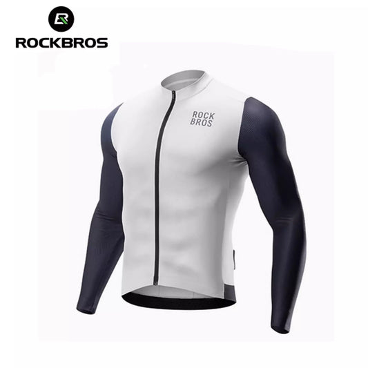 Camisa de ciclismo masculina de manga comprida ROCKBROS Camisa de ciclismo respirável de secagem rápida com zíper e 3 bolsos Camiseta para homens de bicicleta de estrada MTB tamanho europeu