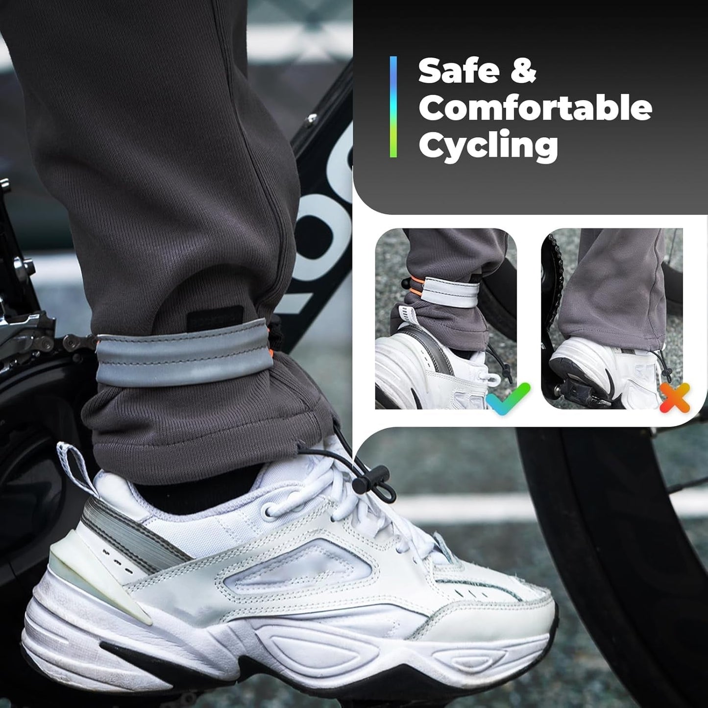 ROCKBROS Faixa elástica para calças, protetor de calças de bicicleta, faixa reflexiva para corrida ao ar livre, ciclismo, corrida, 1 par