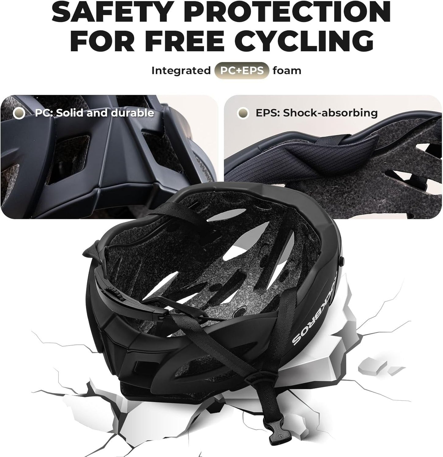 Capacete de bicicleta adulto ROCKBROS com viseira magnética removível respirável ajustável para homens e mulheres 58-62cm