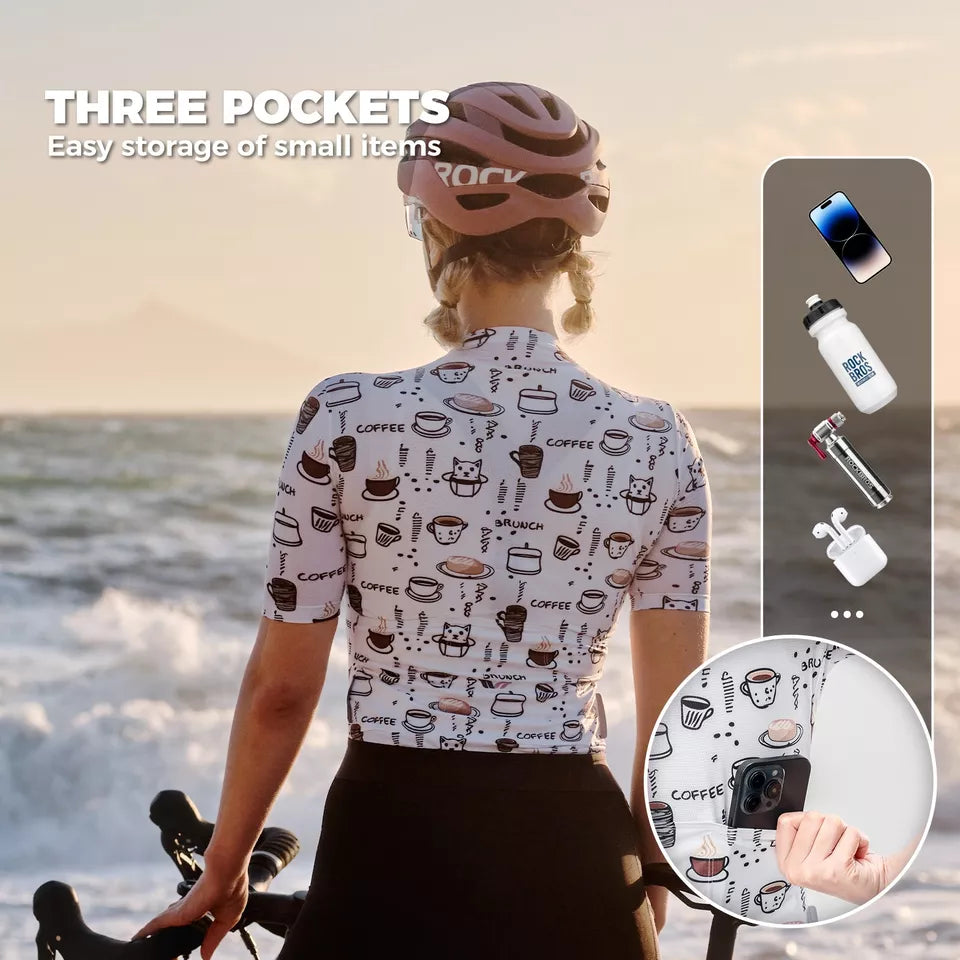 Camisa de ciclismo feminina ROCKBROS TVI de manga curta respirável com 3 bolsos
