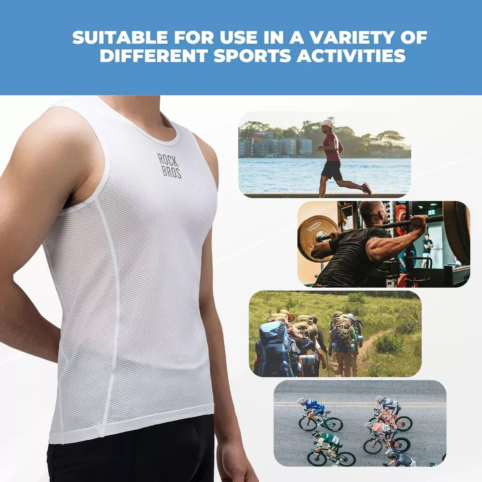 ROCKBROS Camiseta masculina de ciclismo, regata respirável, camada base branca