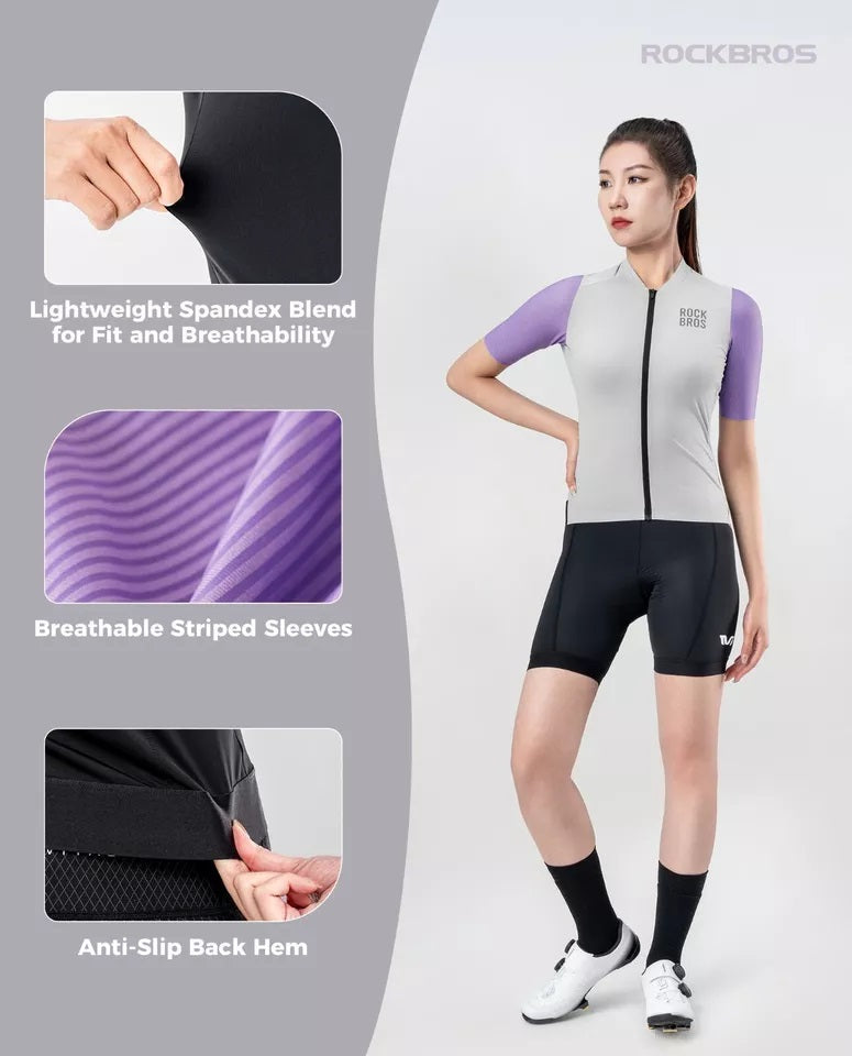 ROCKBROS camisa de ciclismo feminina de manga curta camisa de ciclismo jaqueta de verão para bicicleta camisa de ciclismo camisa de bicicleta de estrada com 3 bolsos traseiros roupas de ciclismo mtb respirável