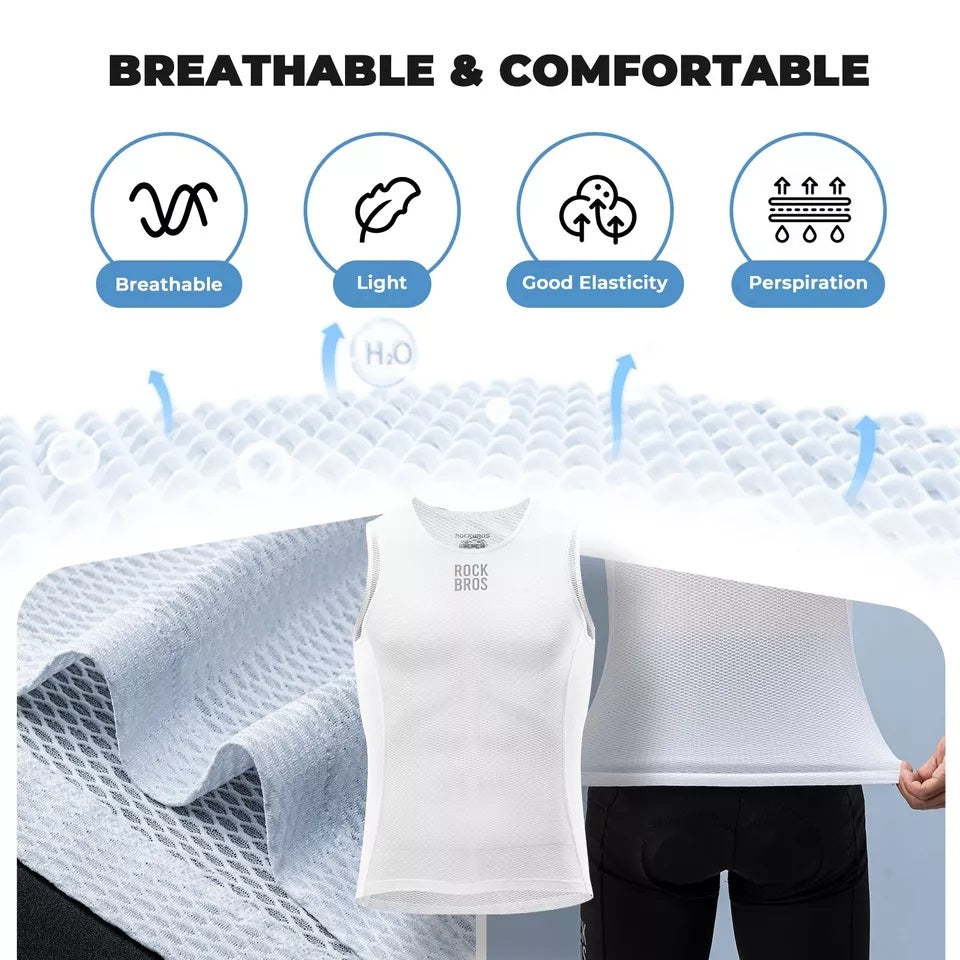 ROCKBROS Camiseta masculina de ciclismo, regata respirável, camada base branca