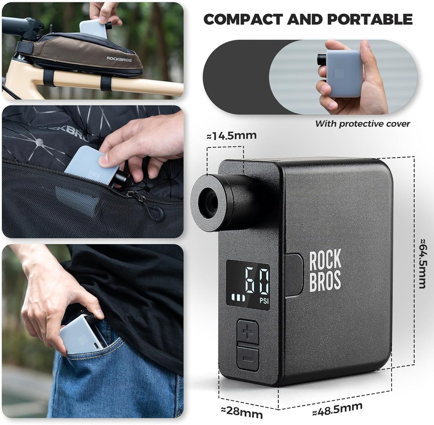 Rockbros bomba de bicicleta elétrica 120psi portátil mini bombas recarregável 450mah minúsculo e-bomba pequeno compressor
