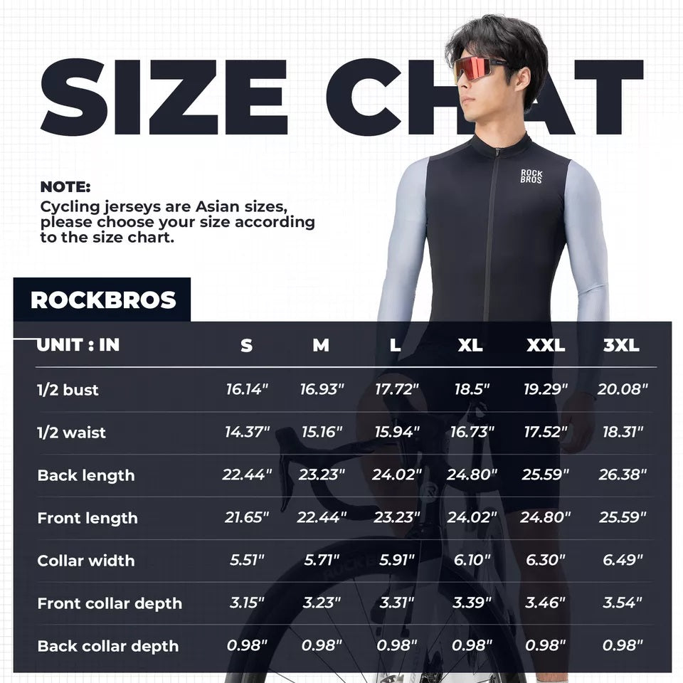 Camisa de ciclismo masculina de manga comprida ROCKBROS Camisa de ciclismo respirável de secagem rápida com zíper e 3 bolsos Camiseta para homens de bicicleta de estrada MTB tamanho europeu
