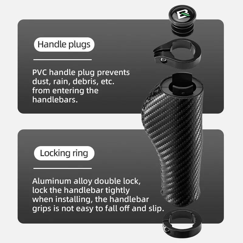 ROCKBROS Apertos de bicicleta Padrão de carbono Apertos de guiador de bicicleta com trava dupla 22,2 mm