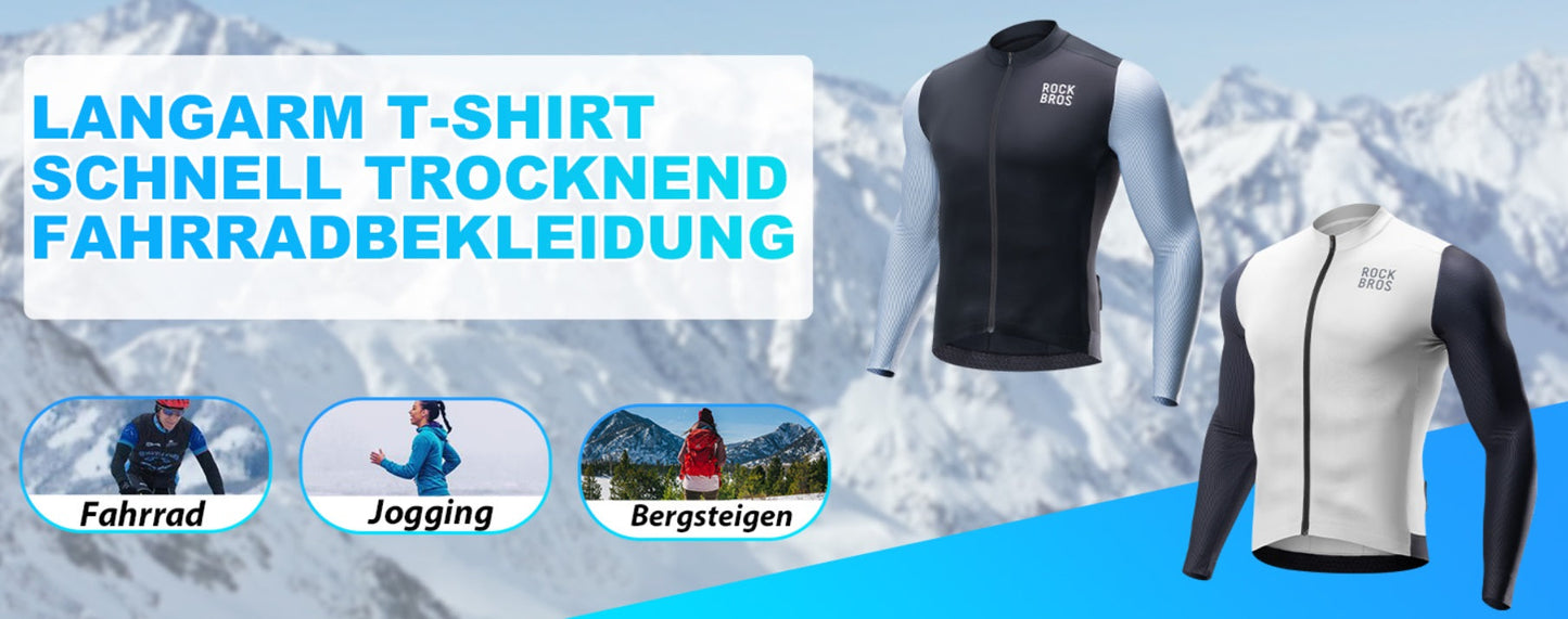 Camisa de ciclismo masculina de manga comprida ROCKBROS Camisa de ciclismo respirável de secagem rápida com zíper e 3 bolsos Camiseta para homens de bicicleta de estrada MTB tamanho europeu