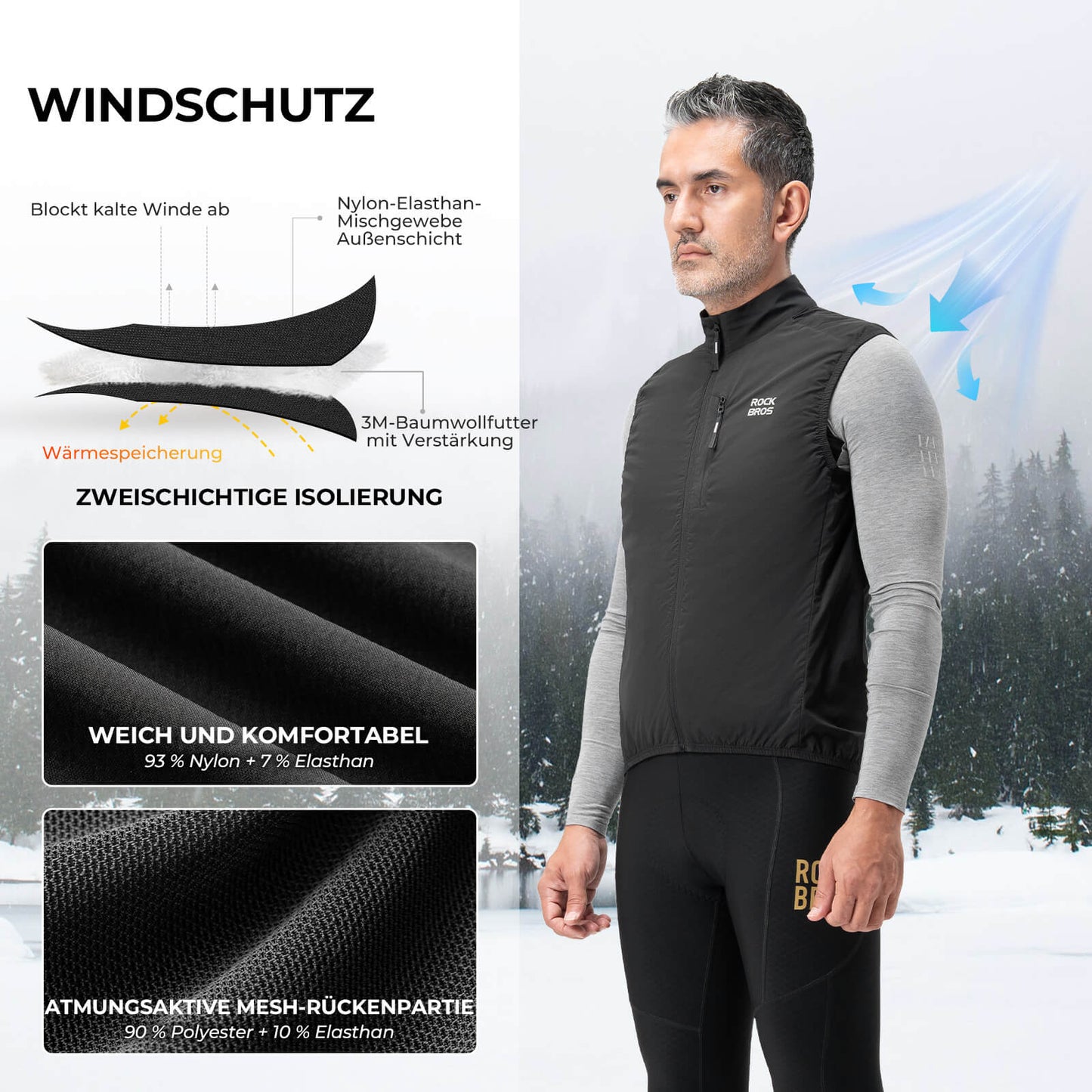 Colete de ciclismo sem mangas, jaqueta de ciclismo, dobrável, respirável, ROCKBROS