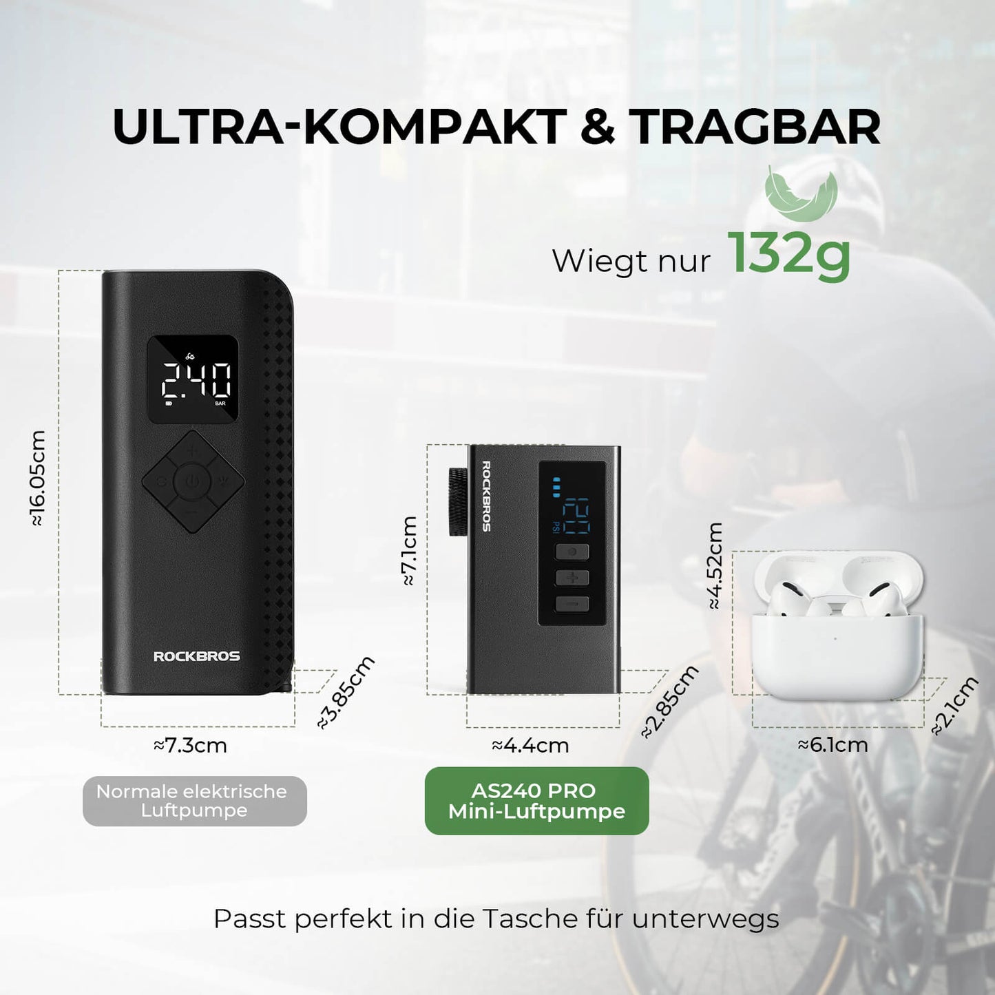 Mini Bomba Elétrica Portátil para Bicicleta AS240 Pro ROCKBROS