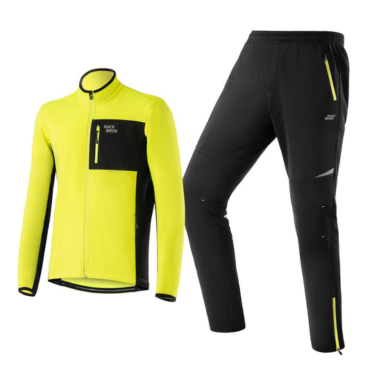 Conjunto de jaqueta e calça de ciclismo masculino, amarelo, resistente ao vento e quente, para esportes ao ar livre, da ROCKBROS.