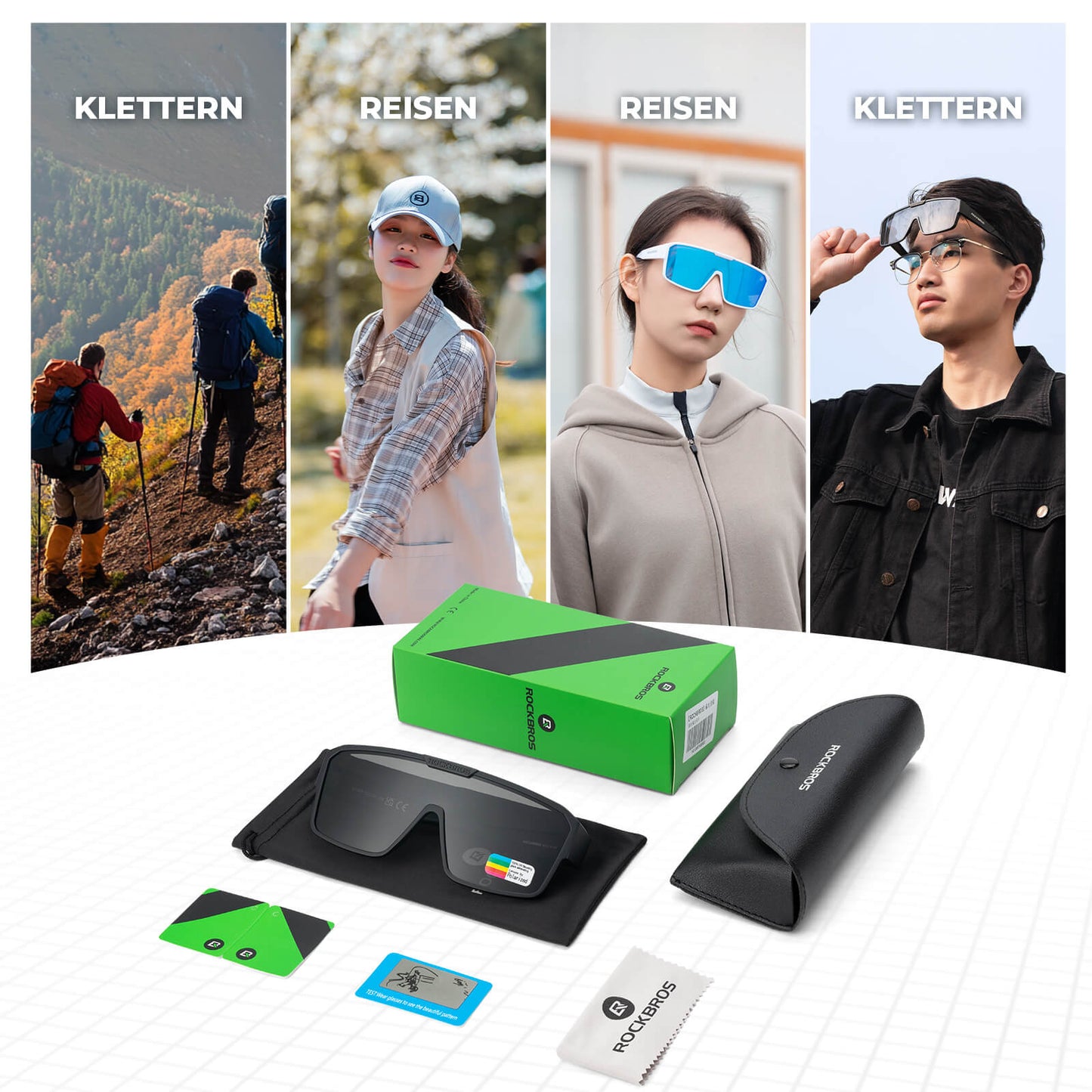 Óculos de ciclismo polarizados, óculos de sol para atividades ao ar livre, para usar sobre óculos de grau, para mountain bike e bicicletas de estrada, ROCKBROS