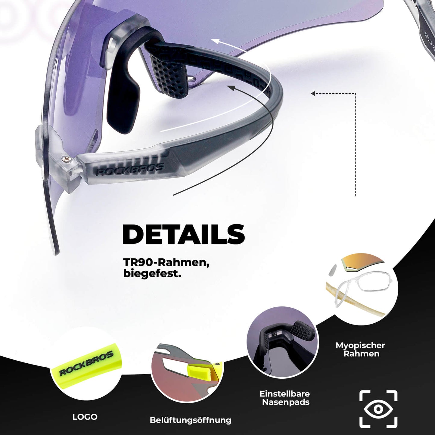 Óculos de sol, óculos de ciclismo à prova de vento para esportes ao ar livre, ROCKBROS