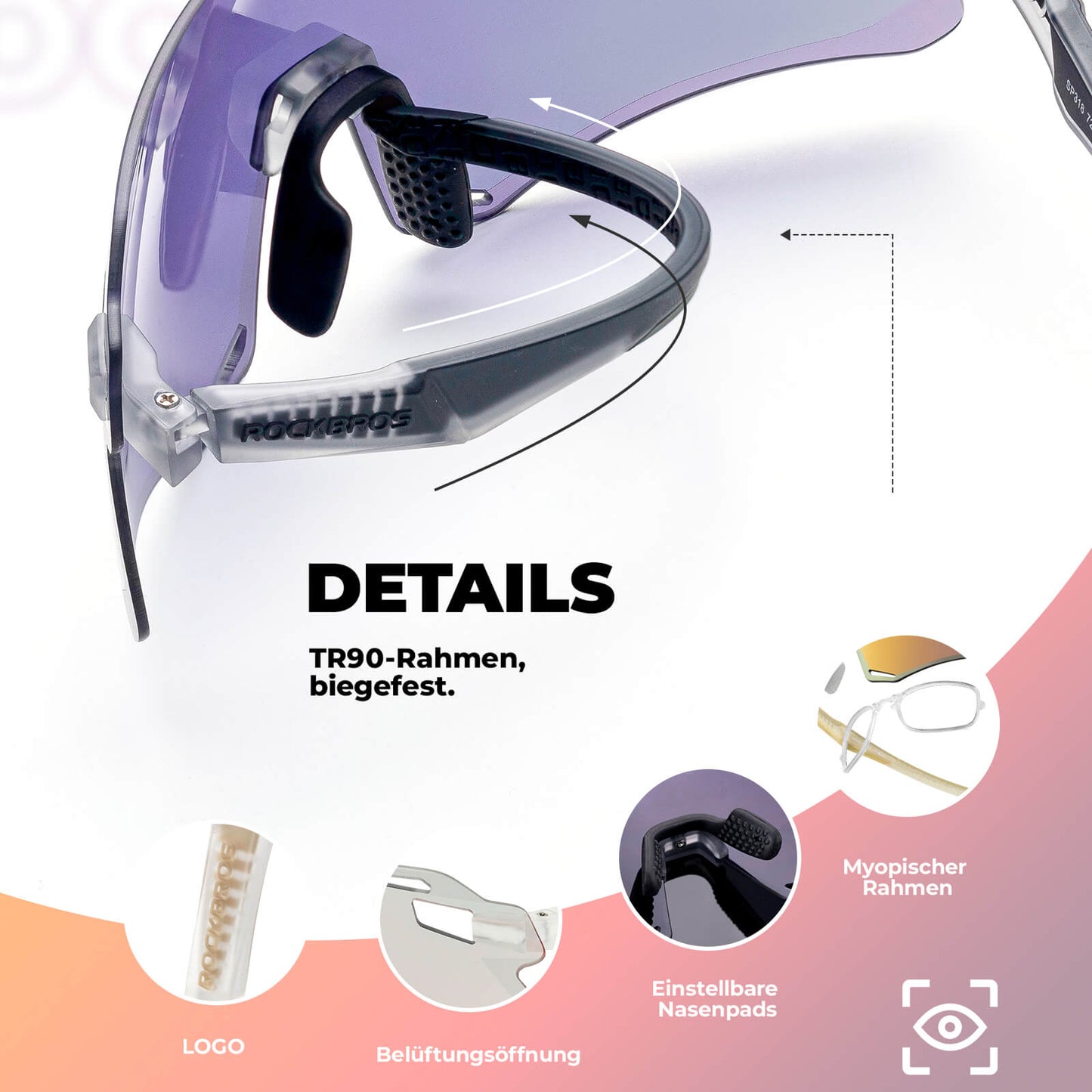 Óculos de sol, óculos de ciclismo à prova de vento para esportes ao ar livre, ROCKBROS