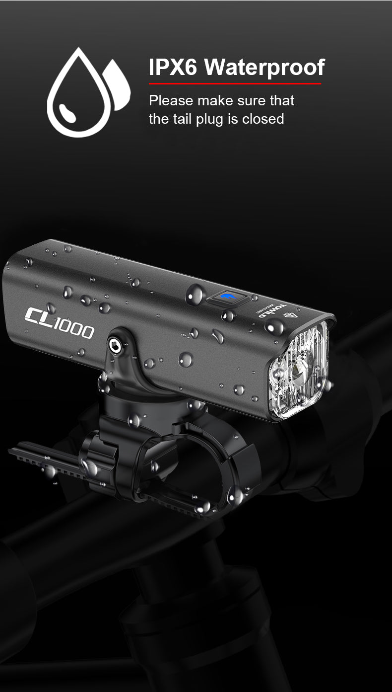 Farol de bicicleta TOWILD CL1000 para passeios noturnos compatível com Garmin/GoPro Mount farol de bicicleta brilhante de 1000 lúmens 4000mAh Bateria farol de bicicleta à prova d'água para passageiros