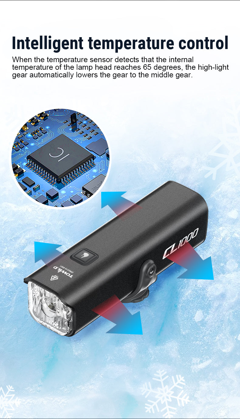 Farol de bicicleta TOWILD CL1000 para passeios noturnos compatível com Garmin/GoPro Mount farol de bicicleta brilhante de 1000 lúmens 4000mAh Bateria farol de bicicleta à prova d'água para passageiros