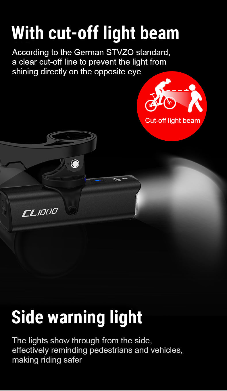 Farol de bicicleta TOWILD CL1000 para passeios noturnos compatível com Garmin/GoPro Mount farol de bicicleta brilhante de 1000 lúmens 4000mAh Bateria farol de bicicleta à prova d'água para passageiros