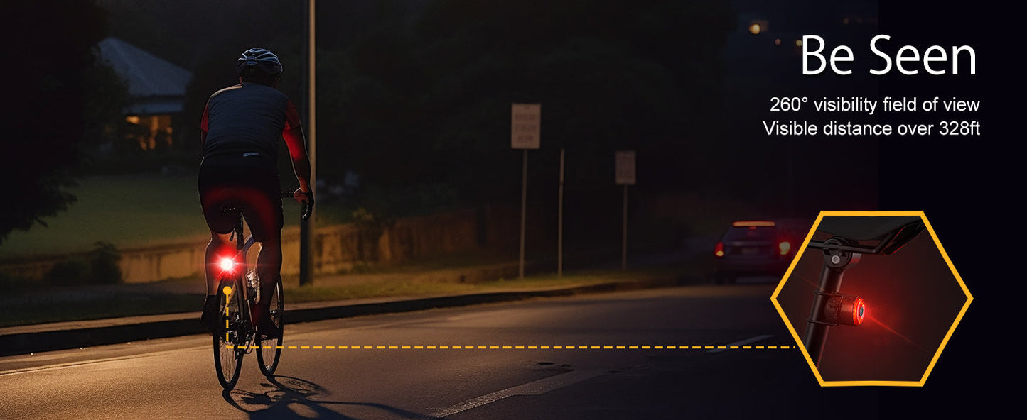 TOWILD TL03 Luz traseira de bicicleta com detecção automática Luz traseira de bicicleta Luz traseira recarregável USB IPX7 à prova d'água 3 modos de segurança Ultra brilhante para passeios noturnos de segurança