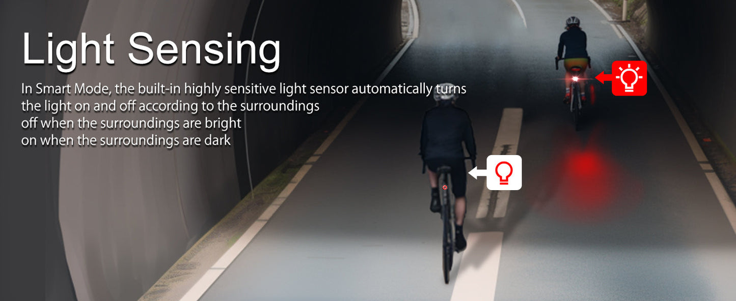 TOWILD TL03 Luz traseira de bicicleta com detecção automática Luz traseira de bicicleta Luz traseira recarregável USB IPX7 à prova d'água 3 modos de segurança Ultra brilhante para passeios noturnos de segurança