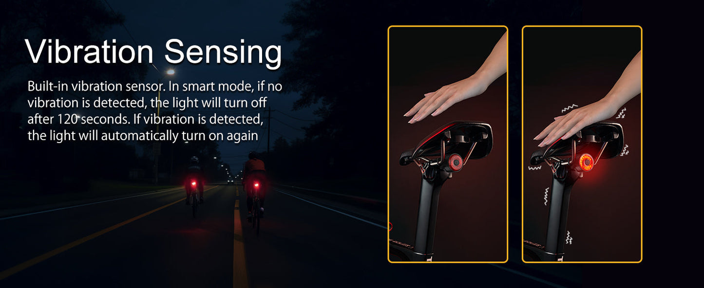TOWILD TL03 Luz traseira de bicicleta com detecção automática Luz traseira de bicicleta Luz traseira recarregável USB IPX7 à prova d'água 3 modos de segurança Ultra brilhante para passeios noturnos de segurança
