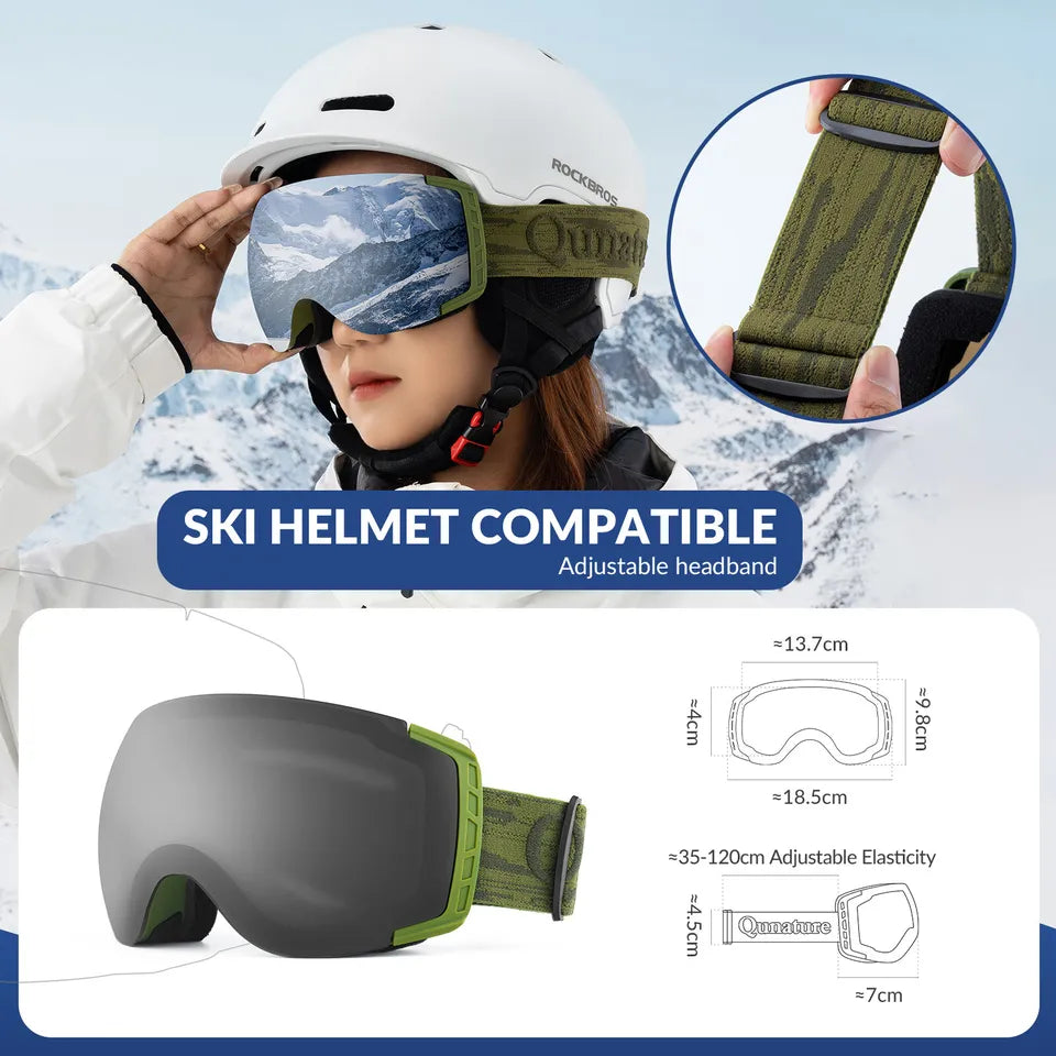 Óculos de esqui Qunature, óculos de snowboard, antiembaçante UV400 feminino/masculino para usuários de óculos