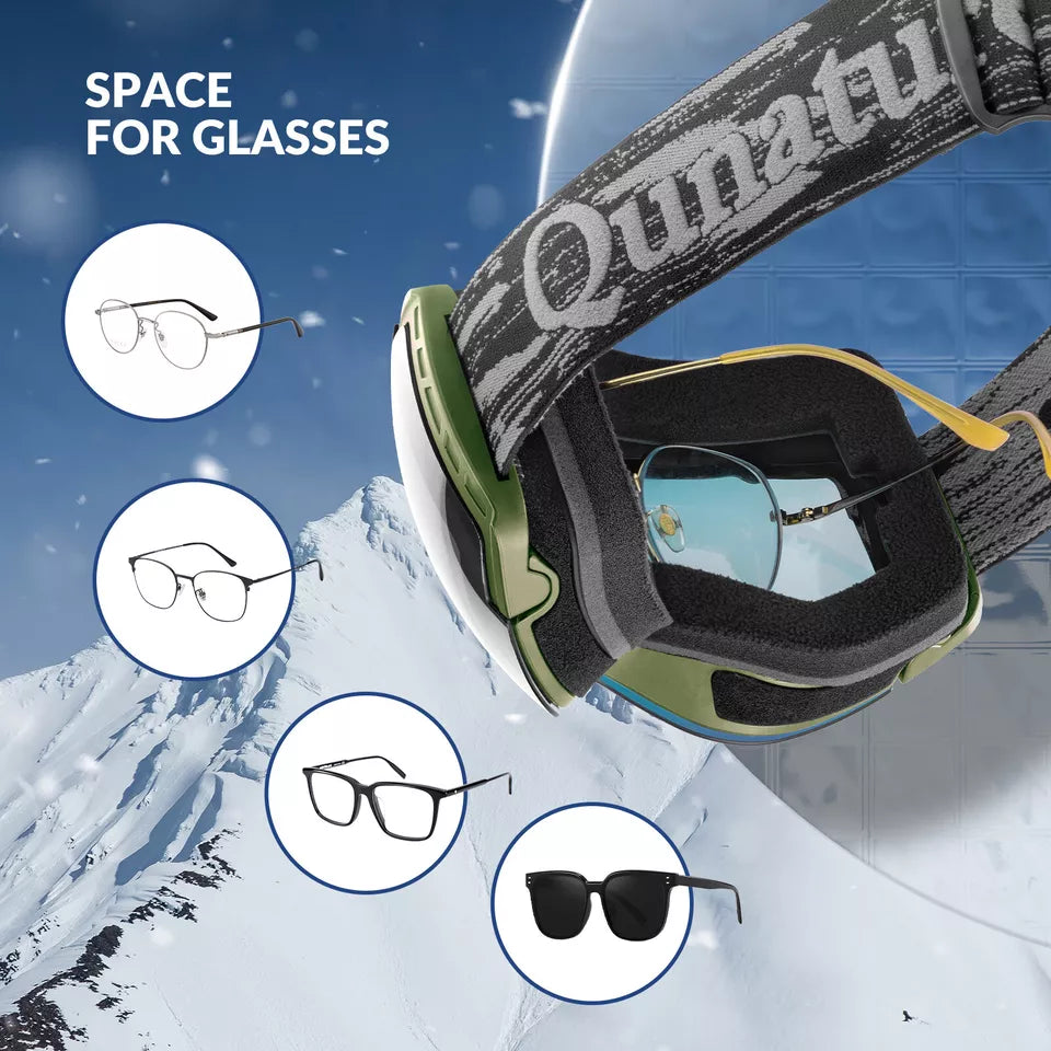 Óculos de esqui Qunature, óculos de snowboard, antiembaçante UV400 feminino/masculino para usuários de óculos