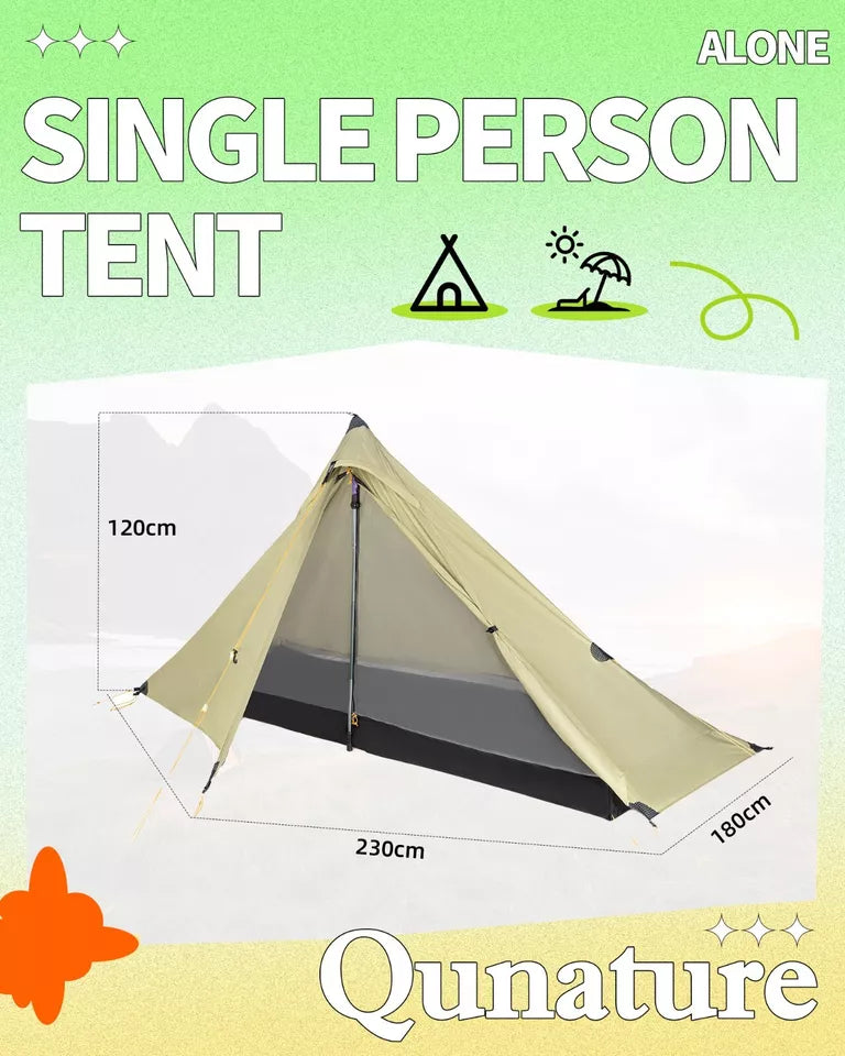 Qunature Tenda de trekking para 1 homem Tenda de acampamento ultraleve à prova d'água 230 * 180 cm