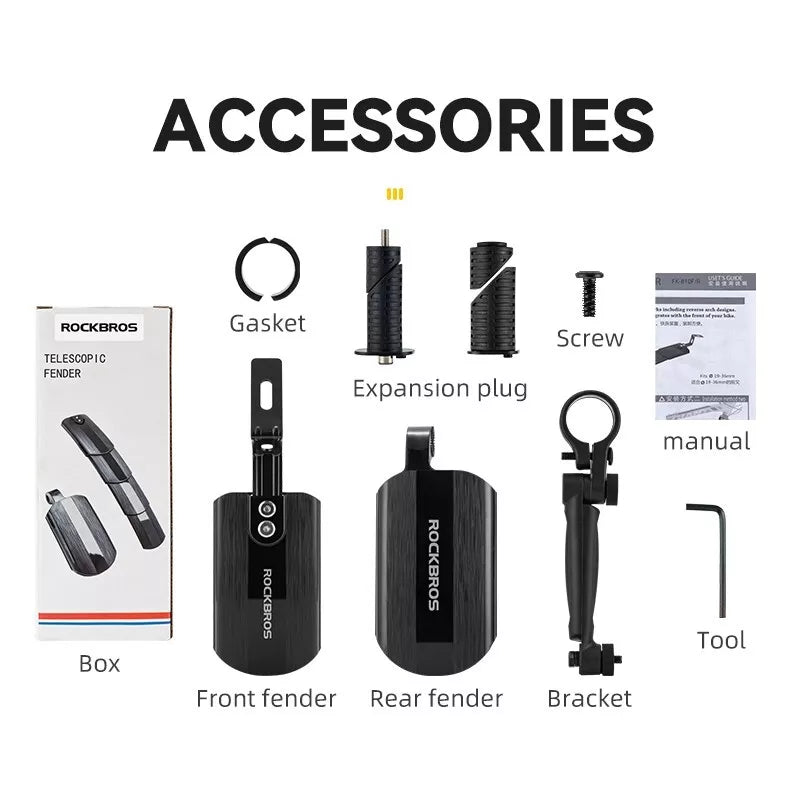Conjunto de guarda-lamas de bicicleta ROCKBROS dianteiro + traseiro para 24-29 polegadas, retrátil e ajustável