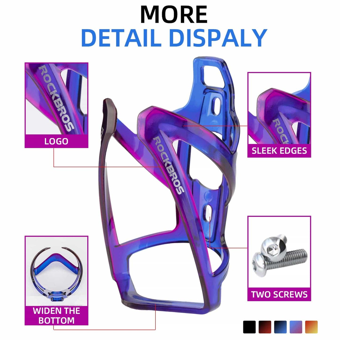 Suporte para garrafa de bicicleta em policarbonato leve de 35g da ROCKBROS