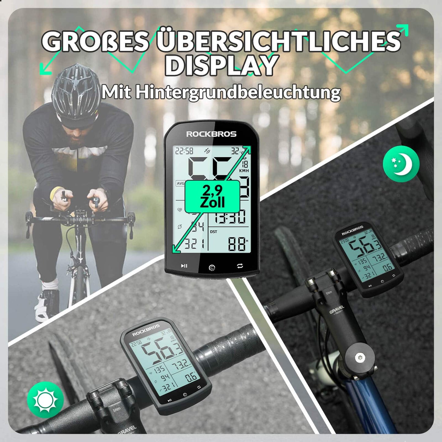 Ciclocomputador sem fio com GPS, à prova d'água, com velocímetro e odômetro - ROCKBROS