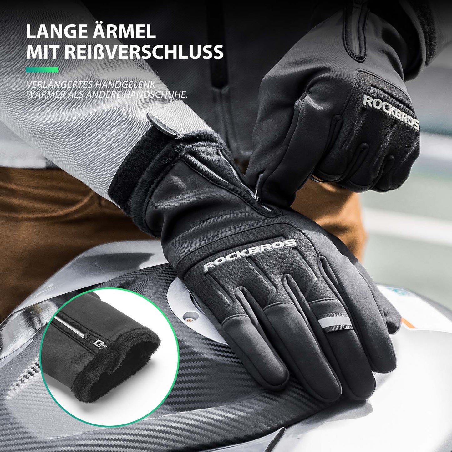 Luvas de ciclismo com tela sensível ao toque, luvas de inverno quentes, tamanhos P a GG, ROCKBROS