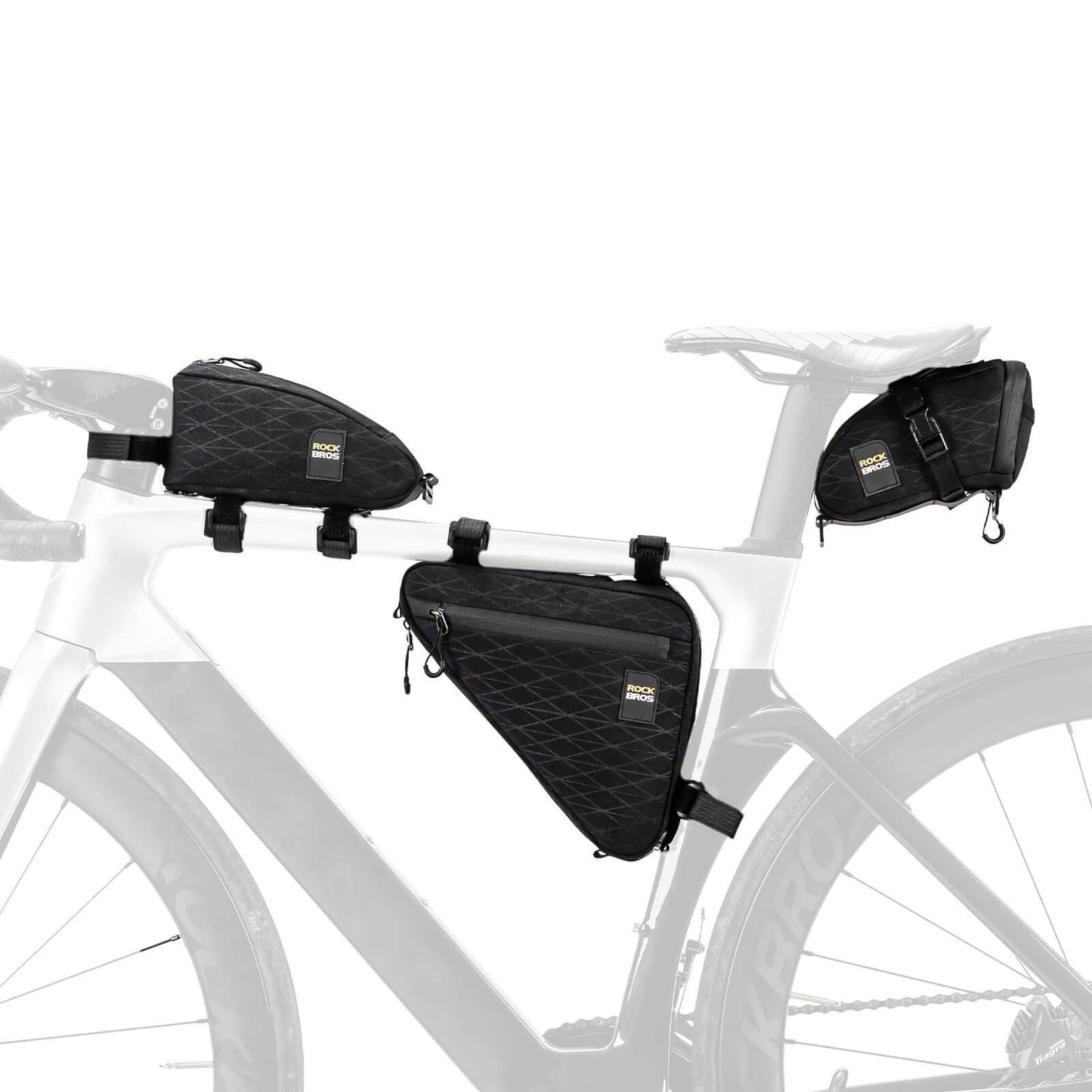 Conjunto de bolsas para bicicleta: 2 bolsas de quadro + 1 bolsa de selim com alça de ombro ajustável, 1,2L, ROCKBROS